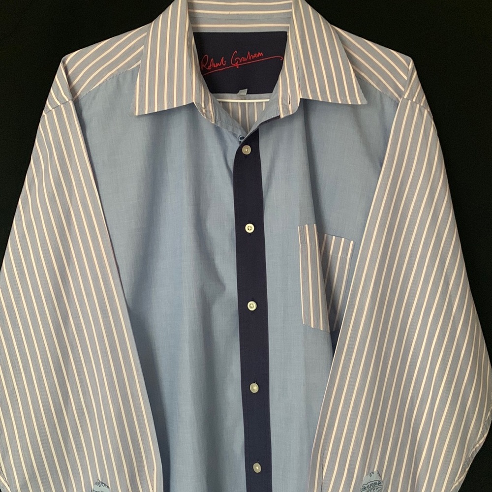 Robert Graham Blue and White Striped Dress Shirt